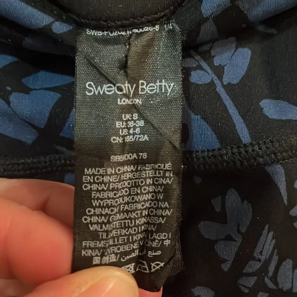 Sweaty Betty 7/8 Power Workout Leggings Black & Blue Floral